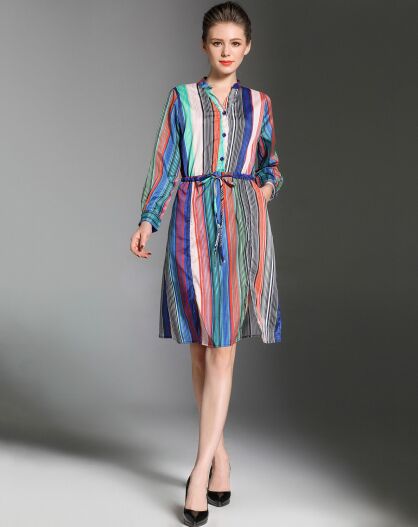 Robe rayée manches longues multicolore
